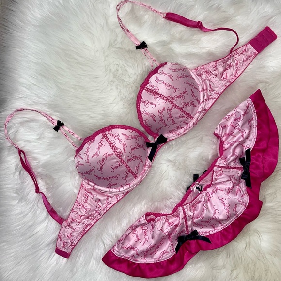 32D/S Vs Victoria’s Secret Sexy Little Things Pink Satin Bra and Ruffled skirt - Picture 2 of 12